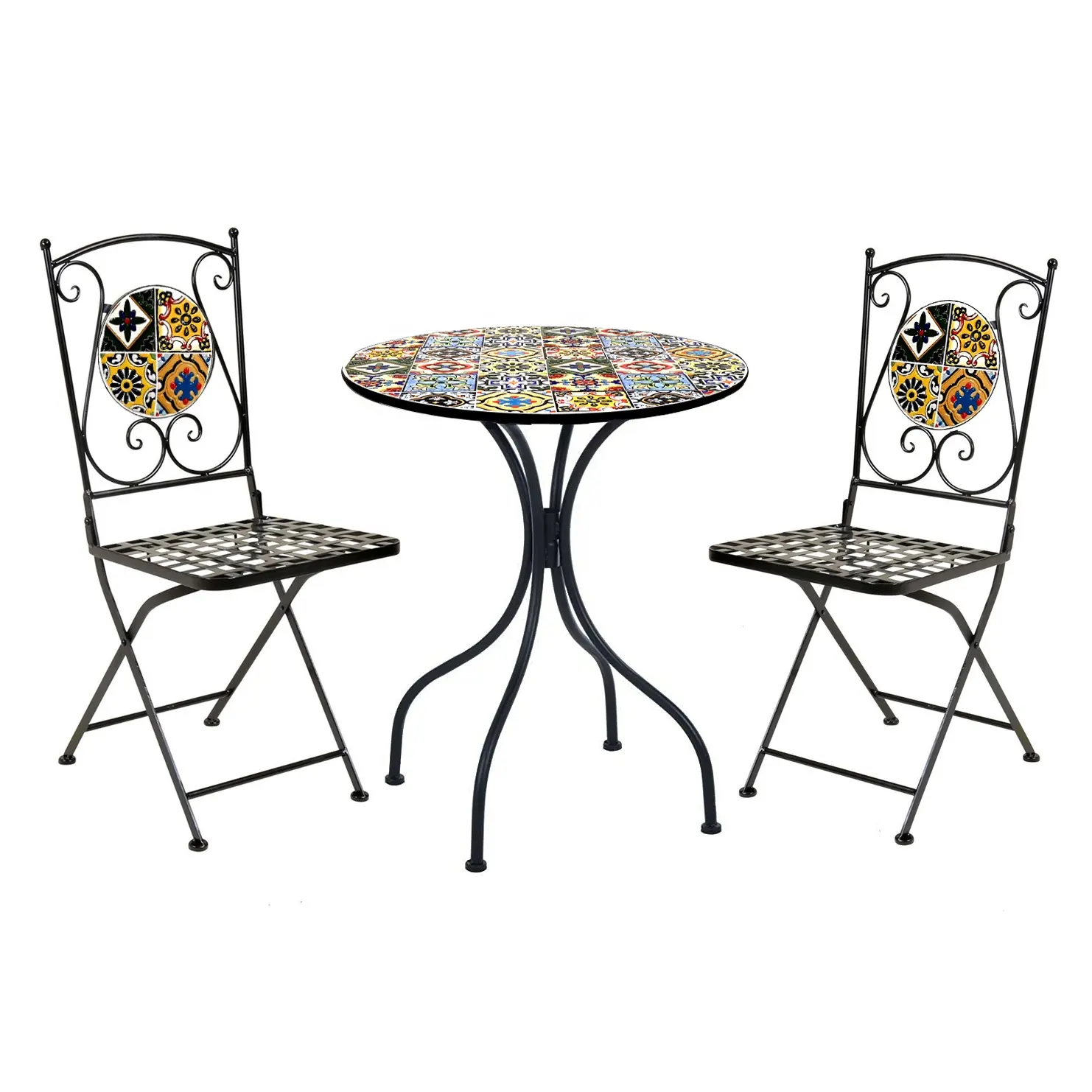 Meubles en mosaïque d'extérieur, 3 pièces, 2 chaises et 1 Table de bistrot, vente en gros, solide