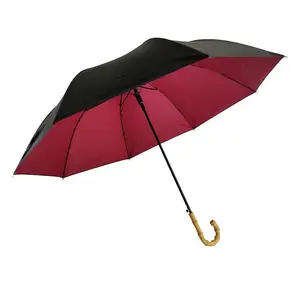 Guarda-chuva reto com alça longa curvada YUBO Wine Red Camada interna