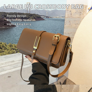 Women's Large Capacity <b>Square</b> PU Leather Flap Crossbody Shoulder Bag with Chain Strap Hasp Closure Lightweight Polyester Lining - Product Image 2