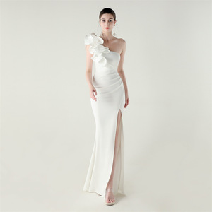 33669 #   Vestido de Noche Sexy con Abertura Alta, Diseño de Onda, Satén Brillante, Un Hombro Descubierto, <span class=keywords><strong>para</strong></span> Cena, Fiesta, Boda, Redes Sociales - Product Image 4