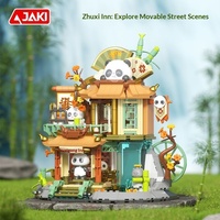 Jouet de construction en blocs Stream Inn Panda House Street View, modèle de construction à assembler soi-même de style chinois, décoration pour enfants, cadeau