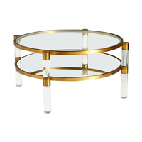 Table basse en acrylique en laiton doré Table basse ronde en verre avec rangement Table à thé en verre en acier inoxydable Design