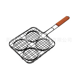 ตะแกรงย่างบาร์บีคิวสี่ช่องพร้อมด้ามไม้ เคลือบสารกันติด สำหรับย่างอาหารกลางแจ้ง อบ และบาร์บีคิว - Product Image 1