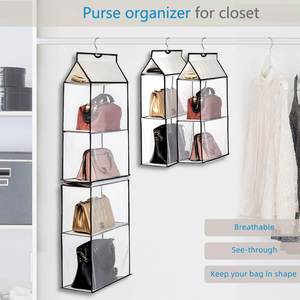 Factory Direct Heavy-Duty Mesh 4-<b>Shelf</b> Hanging Handbag Bag Organizer Closet Systems & Organizers for Purse Storage in Households - Product Image 4