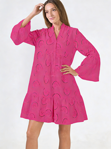 Robe ample en coton décontractée de grande taille 2026, blanche, brodée, longueur genou, col en V, manches cloche, taille naturelle, printemps, été, automne - Product Image 6