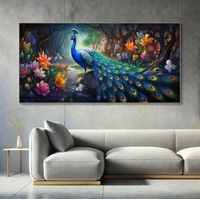 Peinture murale LED décorative pour salon, motif paon bleu moderne en porcelaine cristalline, vente en gros sur mesure