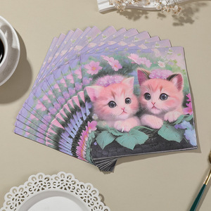 Printed Paper Napkins Cat Floral Design 330mmx330mm Birthday Party Disposable Tableware - Product Image 4