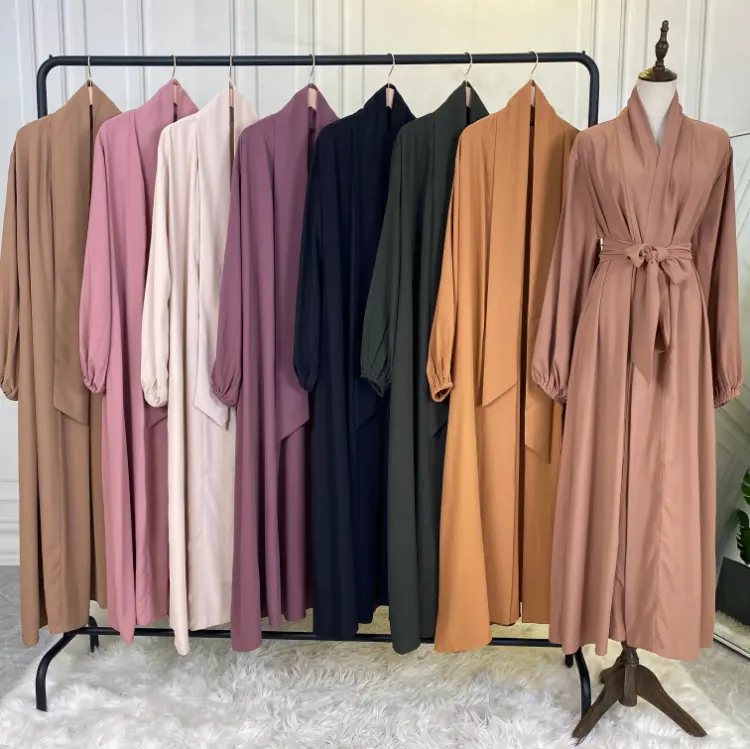 Gaun Muslim Abaya Dubai warna polos kualitas tinggi pakaian Muslim wanita sederhana pakaian etnik sedang