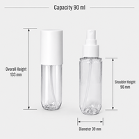 Flacon pulvérisateur PET 90 ml, brume fine, emballage cosmétique pour soins de la peau, parfum, rechargeable, portable, flacon en plastique de voyage
