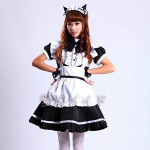 Maid Cat Ear Costume Women Black White Ruffled Dress Cosplay Performance Uniform Adult Size One Size - Product Image 1