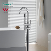 Frascio Rain Ensemble de robinet de bain et douche en laiton noir mat avec douchette à main Mitigeur de baignoire de salle de bain autoportant