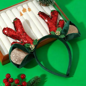Serre-tête de Noël en forme de bois de cerf avec clochettes et sequins rouges pour fêtes et accessoires <span class=keywords><strong>photo</strong></span> - Product Image 3