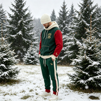 Ensemble sweat à capuche et jogging de Noël, style universitaire, colorblock, broderie renne dorée, capuche en sherpa, surpiqûres contrastées, OEM ODM personnalisé