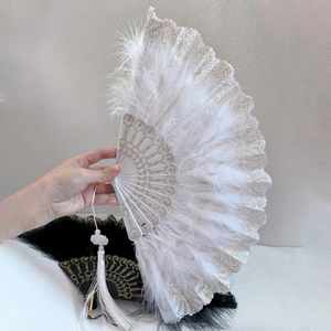 Evening Party Wedding Gift Feather Hand Fans with Plastic Ribs-Durable Folk Art Design - Product Image 2