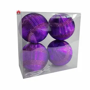 10cm PET Christmas tree ornament PVC BOX decor dark purple hand painted ball set