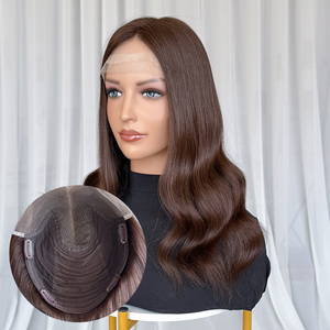 Chinese Human Hair Natural <b>Brown</b> Wavy 8x10'' Base Lace Topper With Machine Weft Back For Hair Loss Mini Lace <b>Wig</b> - Product Image 1