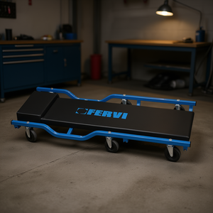 Chariot à 6 roues Fervi avec rembourrage noir et cadre bleu pour la réparation automobile - Product Image 3