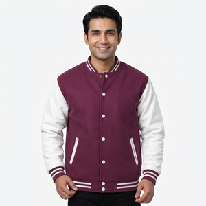 Manches en cuir de laine polaire jersey personnalisé pour hommes coupe-vent boutons couverts coton CollegeBaseballjacket pour hommes - Product Image 1