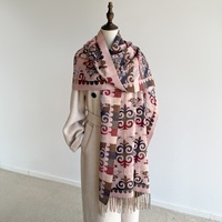 Écharpe-châle longue d'hiver pour femme, style ethnique, motif géométrique, imitation cachemire, à franges, bohème, transfrontalière, vente en gros