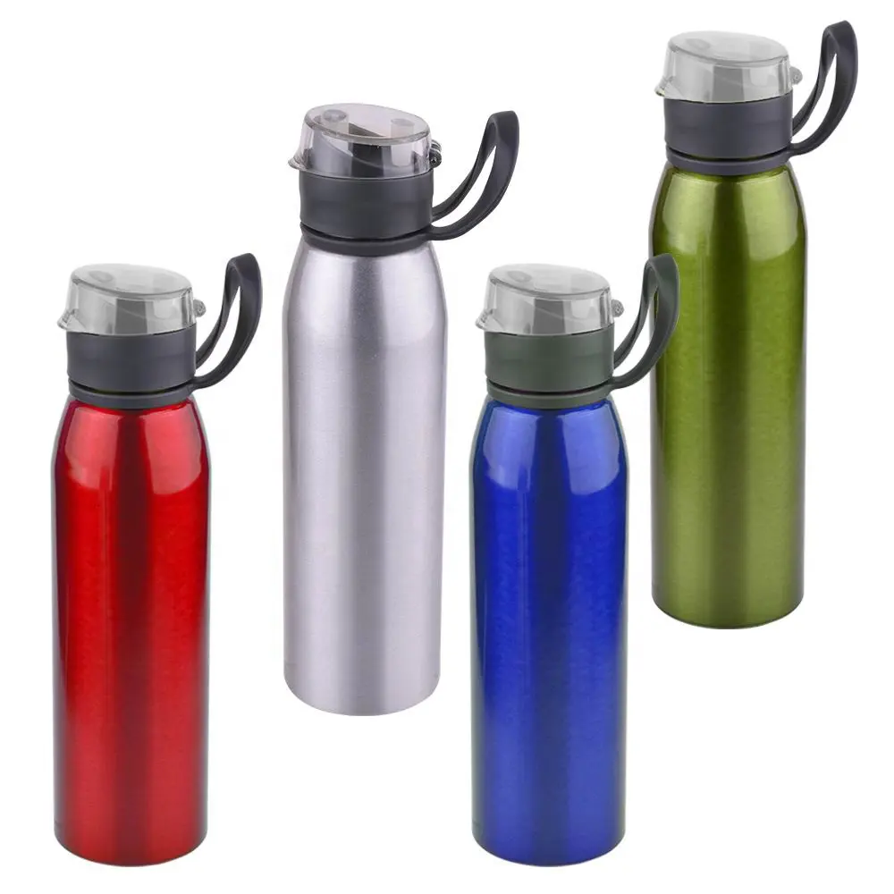 BPA Botol Air Olahraga Aluminium 650Ml, Gym Mendaki Berkemah Luar Ruangan Botol Logam Dapat Digunakan Kembali dengan Lingkaran Pembawa