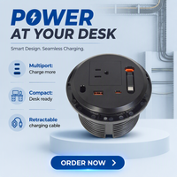 Nouvelle Conception Prise de Courant Standard Américain IP44 à Mise à la Terre Automatique avec Câble de Charge Rétractable Type C en Matériau PC, Prise de Canapé USB A+C