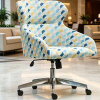 Chaise de bureau moderne et durable pour chambre d'hôtel, avec accoudoirs, revêtement en tissu géométrique, réglable, pivotante sur roulettes, chaise de bureau commerciale