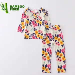 Autumn kid printed family pajamas children cute two piece set baby boy bamboo clothing set