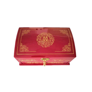 Red Lacquered Wooden Jewelry <b>Box</b> With <b>Drawer</b> Rectangular Multifunctional <b>Storage</b> For Jewelry Gift Packaging - Product Image 4