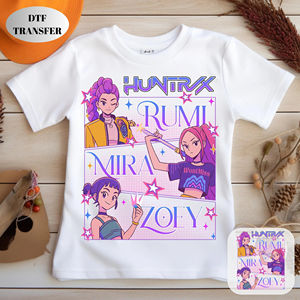 Huntrix Kpop <span class=keywords><strong>Demon</strong></span> Hunters Transfert DTF Rumi Mira Zoey Anime Manga Transfert Thermique K-Pop Saja Amusant Prêt à Presser - Product Image 1
