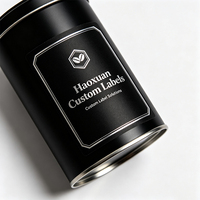 Étiquettes de boîtes de café noir premium Haoxuan OEM, autocollants adhésifs imperméables en PET noir imprimés avec feuille d'argent pour l'emballage du café
