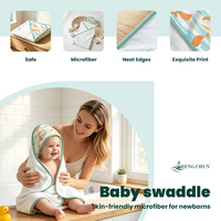 2pcs Set Handuk Mandi Bayi Berkerudung Bahan Microfiber Lembut Selimut Bedong Bayi Baru Lahir Motif Ikan Kartun untuk Bayi dan Balita