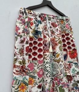 Pantalon de pyjama en coton patchwork Hippie Boho style indien Jogging cargo Funky Pantalon cargo unisexe à taille élastique pour l'été - Product Image 3