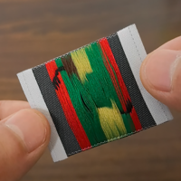 Etiquetas Tejidas Cortadas con Láser Personalizadas para Ropa, Etiquetas para el Cuello de Vestidos Largos con Fondo Blanco y Logotipo Negro - Lavables