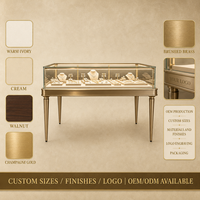 Table de présentation de bijoux en or champagne sur mesure avec éclairage LED, vitrine en verre pour magasin de bijoux