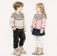 Pull-over en tricot jacquard Fair Isle personnalisé OEM ODM pour garçons, chaud pour l'hiver, avec boutons latéraux, pour tout-petits et enfants, respirant et écologique