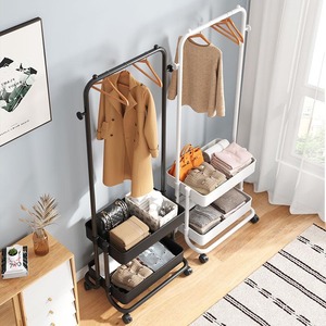 Clothes <b>Rack</b> Combination Double Layer Iron Floor Standing Coat <b>Rack</b> With Storage <b>Shelf</b> For Bedroom Wardrobe Organization - Product Image 1