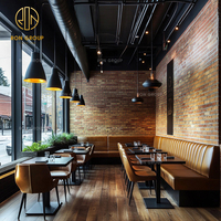 Ensemble de mobilier de restaurant commercial Ron Group, banquette en forme de L capitonnée, chaise en cuir personnalisée, table carrée en bois