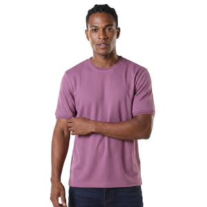 T-shirt pour homme à manches courtes, col rond, coupe classique, en coton tricoté respirant, couleur unie, violet - Product Image 1