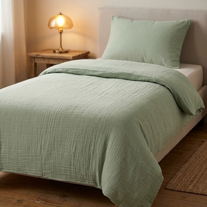 Juego de Funda Nórdica de Algodón Lavado Muslin Gris para <span class=keywords><strong>Cama</strong></span> Individual, Fundas Nórdicas para Adolescentes en Verde Salvia con Funda de Almohada - Product Image 1