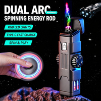 Briquet Électrique à Double Arc avec Logo Personnalisé, Briquet Plasma Rotatif Anti-Stress, Rechargeable USB-C, Coupe-Vent, Lumière RGB, Vente en Gros OEM