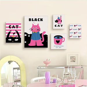Tela moderna cornice decorativa arte della parete per la camera dei bambini divano sfondo a pois gatto pittura dei cartoni animati - Product Image 3