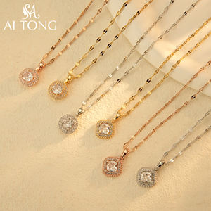 Trébol de cuatro hojas de acero inoxidable chapado en oro de 14K, Perla de imitación de circón de cobre, collares de joyería de moda de lujo para uso diario - Product Image 4