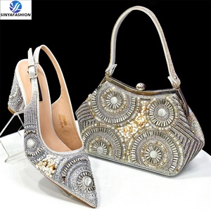 Set di <span class=keywords><strong>scarpe</strong></span> da sposa di alta qualità <span class=keywords><strong>con</strong></span> pietre belle <span class=keywords><strong>scarpe</strong></span> da donna abbinate Set di borse - Product Image 4