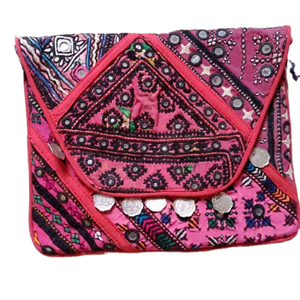 Handmade Tribal Embroidered Clutch <b>Bag</b> With <b>Patchwork</b> Design And Metal Ring Closure For Evening Party Fashionable Style - Product Image 1