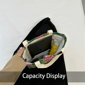 Sac fourre-tout en toile recyclée écologique grande capacité, style nord-est, motif floral, sac à bandoulière pour femme - Product Image 6