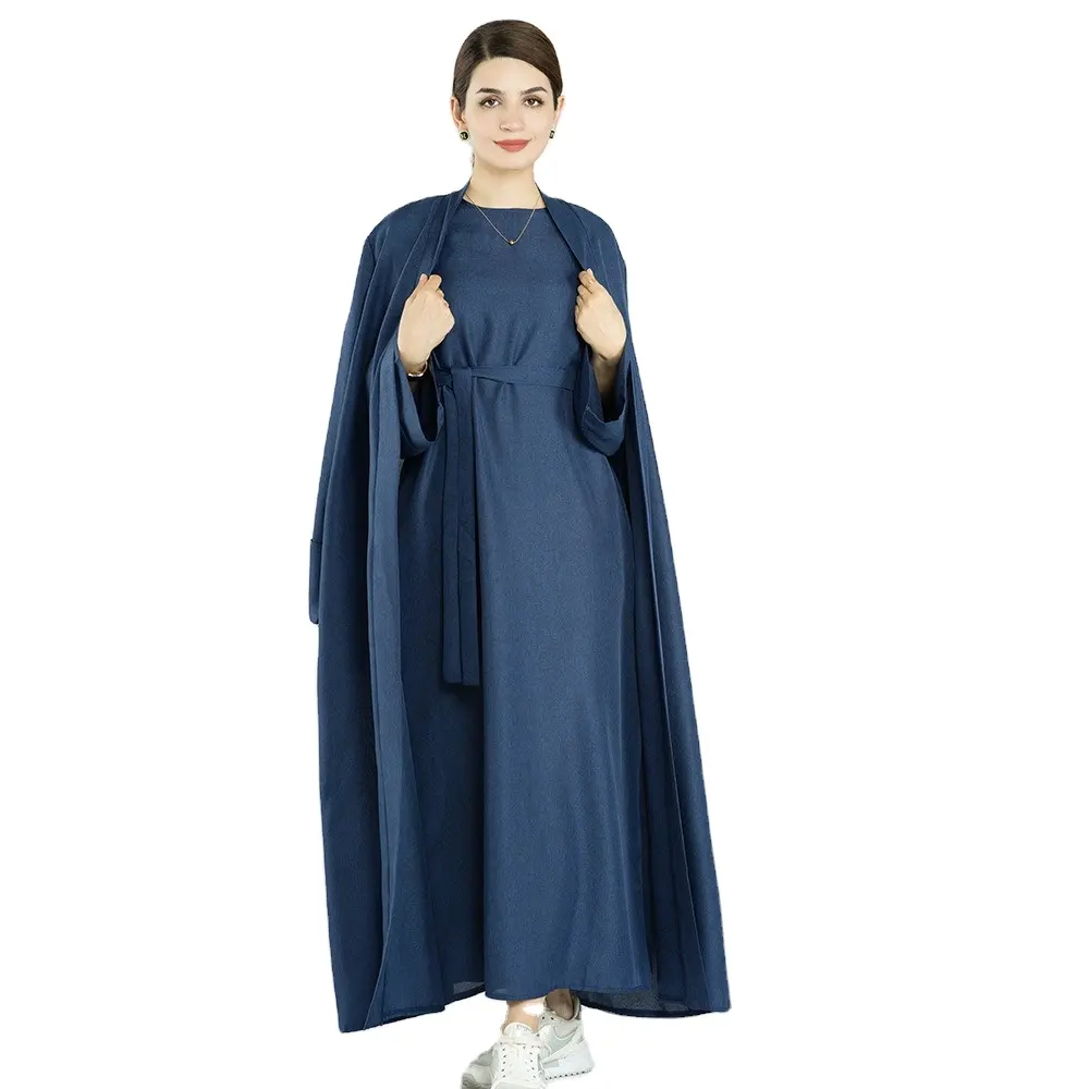 Dl325 Nieuwe Mode Dubai Open Abaya Plus Size Moslim Vrouwen Jurk Effen Katoen En Linnen Islamitische Kleding Custom Logo Kimono
