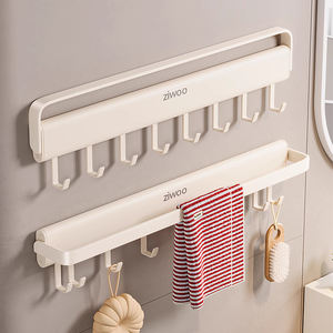Porte-serviettes mural <span class=keywords><strong>sans</strong></span> perçage pour salle de bain, étagère de rangement avec crochets pour serviettes de bain et toilettes - Product Image 1