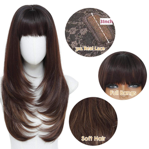 Perruque longue et droite à <span class=keywords><strong>dégradé</strong></span> de couleurs naturelles, coupe dégradée, style brésilien pour femmes noires, perruque synthétique en dentelle 3x1, vente en gros - Product Image 5