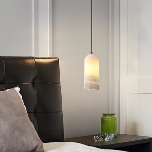 Lampe suspendue en marbre Led E27, forme longue, blanche, moderne et minimaliste, pour chambre à coucher, salle à manger, lampe de plafond à tête unique - Product Image 3