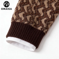 Vente en gros – Conception personnalisée OEM ODM – Pull d'hiver décontracté à manches longues et col rond pour homme, jacquard gaufré sur le devant, respirant et à séchage rapide, marron